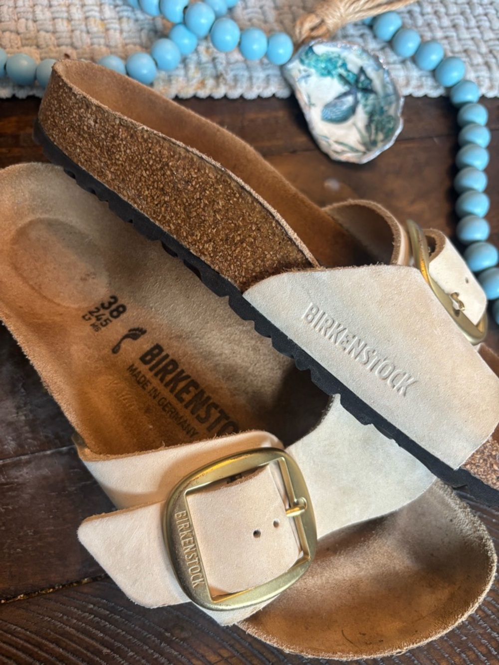 Birkenstock Madrid Big Buckle Slide Sandal in Sand Castle Size 38 Size 7-7.5 US